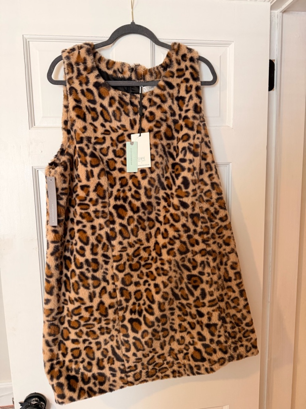 Anthropologie Leopard Print Faux Fur Shift Dress in Brown and Black